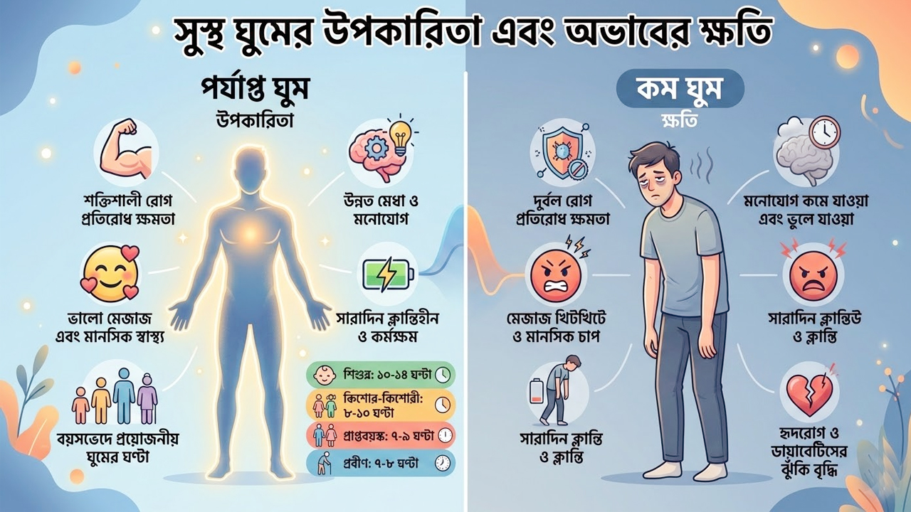 বয়সভেদে সুস্থ মানুষের কত ঘণ্টা ঘুমানো উচিত? কম ঘুমের ক্ষতি কী